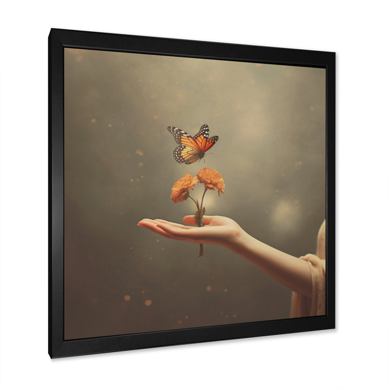 «Blossoming Butterfly Blessing» sur toile, Cadre simple noir, H 16 po x l 16 po x P 1 po