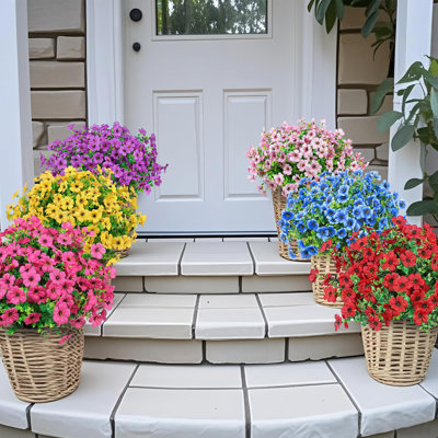 24 Bundles Artificial Flowers For Outdoors Fake Flowers UV Resistant Faux Plastic Plants For Spring Summer Garden Porch Window Box Table Vase Home Indoor Outdoor Decoration, Mixed