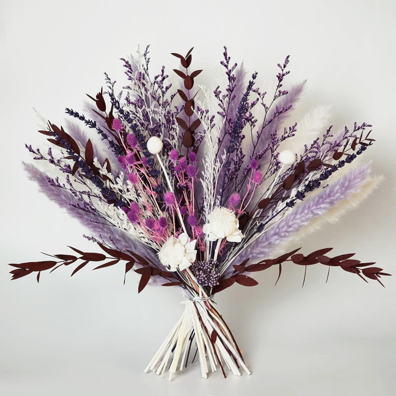 Bouquet de fleurs séchées bohème violettes - 43 cm (17 pouces) d'herbes de la pampa pour décoration intérieure ou centre de table de mariage