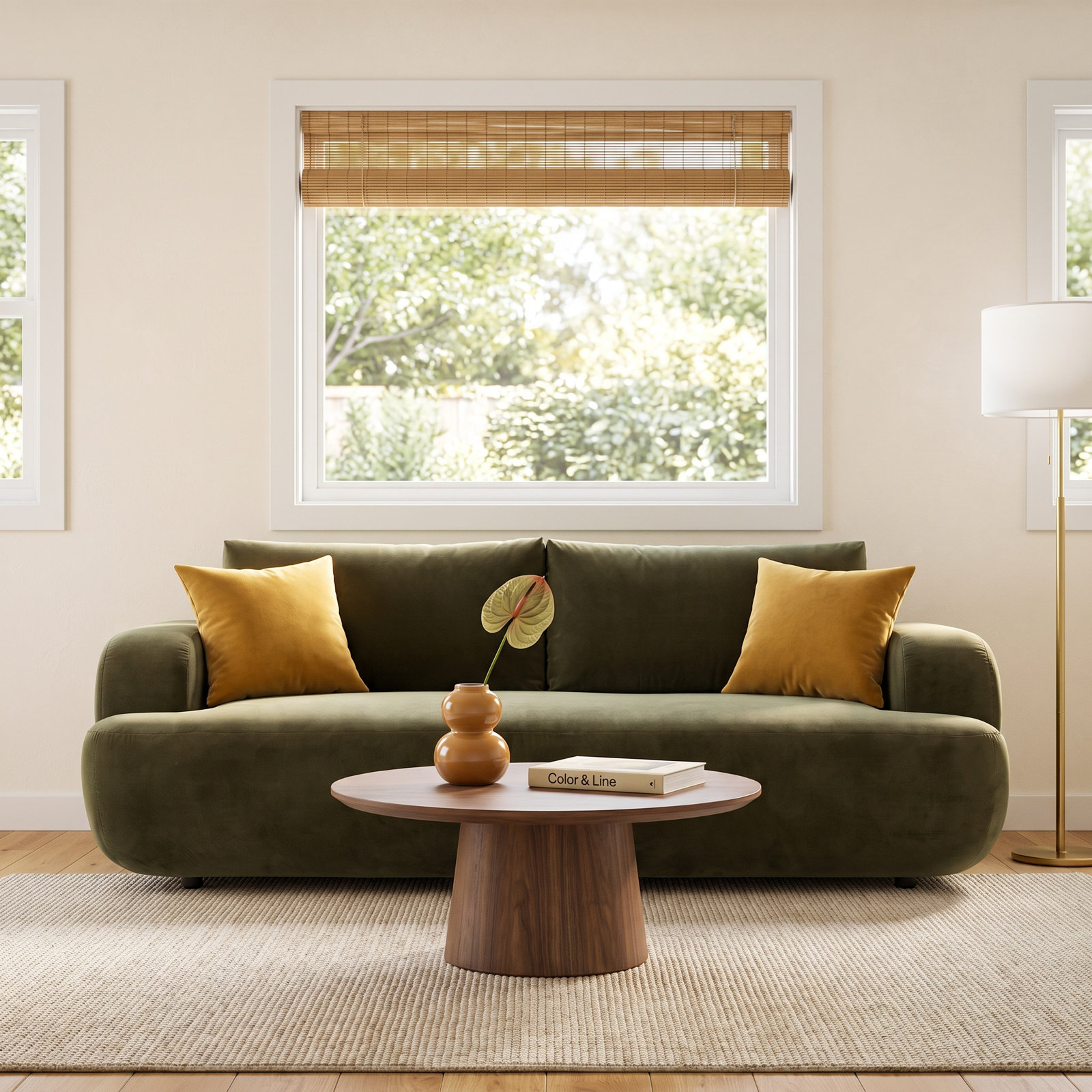 Fontaine 90'' Upholstered Sofa, Surrey Olive Cotton Blend