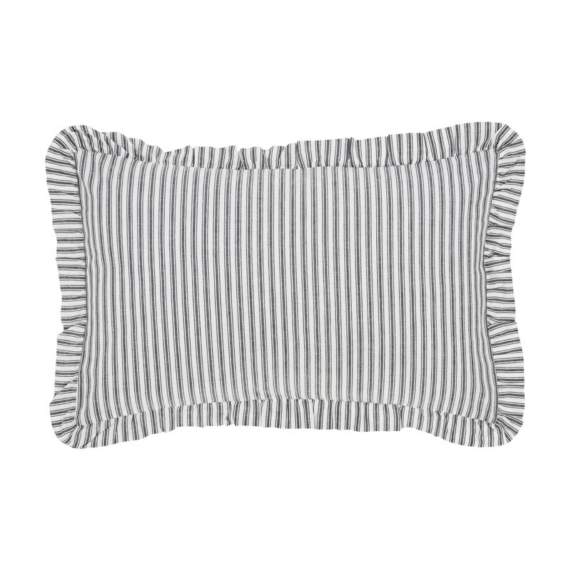 Black and White Cotton Ruffled Ticking Stripe Pillow 14x22