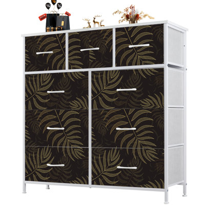 Commode avec 9 tiroirs en tissu, commode haute pour chambre à coucher, commode à grandes tiroirs pour le salon