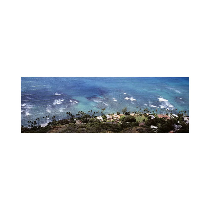 Aerial View of the Pacific Ocean, Ocean Villas, Honolulu, Oahu, Hawaii, USA 1 Piece Wrapped Canvas Panoramic Wall Art