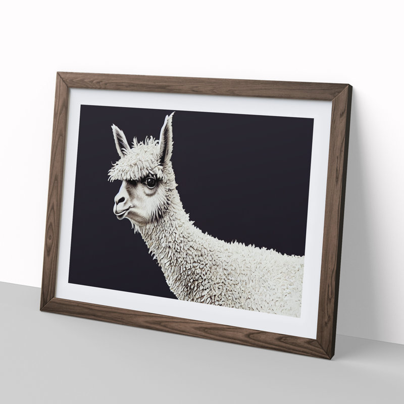 Portrait Of A Llama - Single Picture Frame Print, Walnut, 25cm H x 34cm W x 2cm D