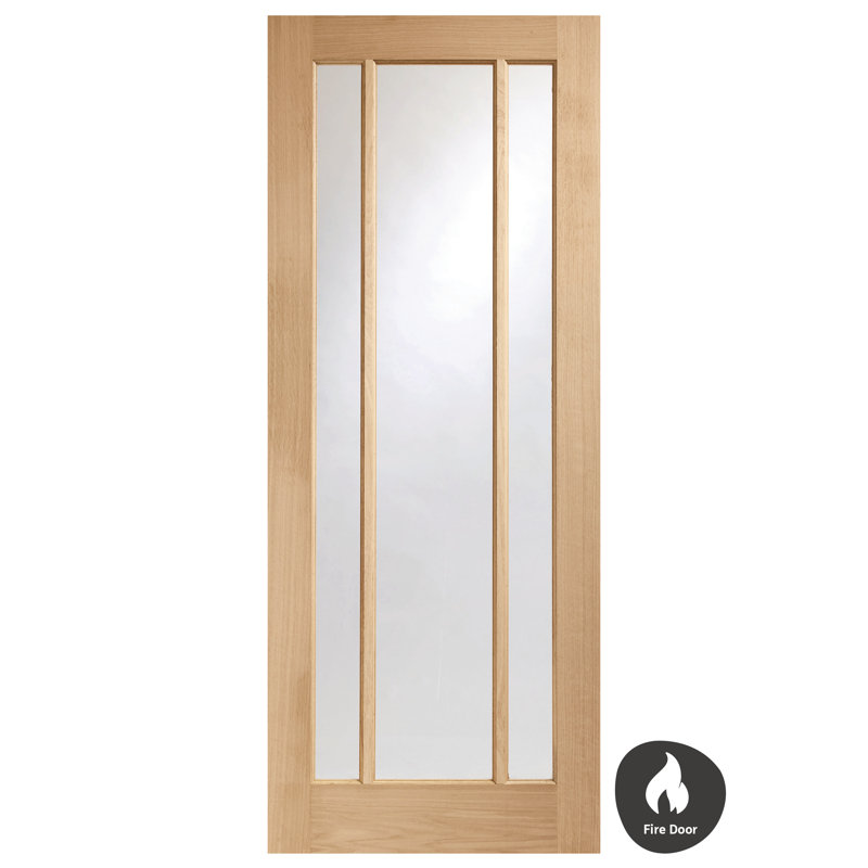 Internal Glazed Oak Worcester 3 Light Fire Door, 1981mm H x 838mm W