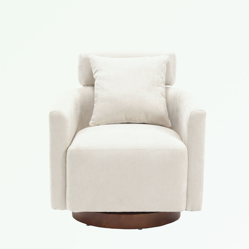 Chenille Fabric Swivel Barrel Chair, Beige
