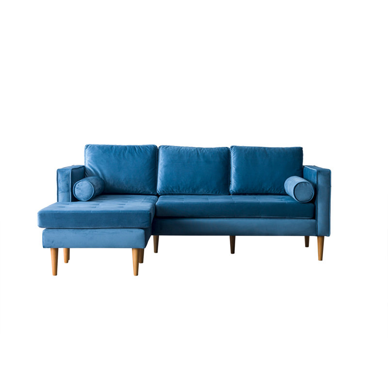 Rycroft Upholstered L-Shaped Sectional Reversible, Turquoise Velvet