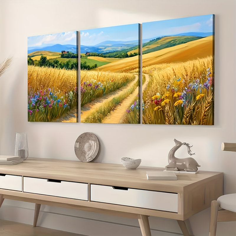 «Wheat Field», impression sur toile 3 pièces pour décor de salon Cozy Vibe, 16 * 12 pouces 3 pièces
