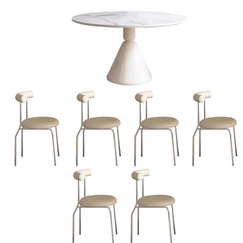 Table de salle à manger French Cream, 7 pièces : table, 6 chaises, H 29,52 po x l 59,05 po x P 59,05 po