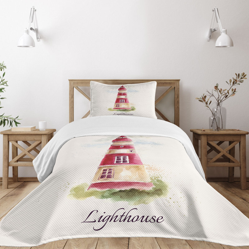 Ambesonne Lighthouse Bedspread, Twin Bedspread + 1 Standard Sham