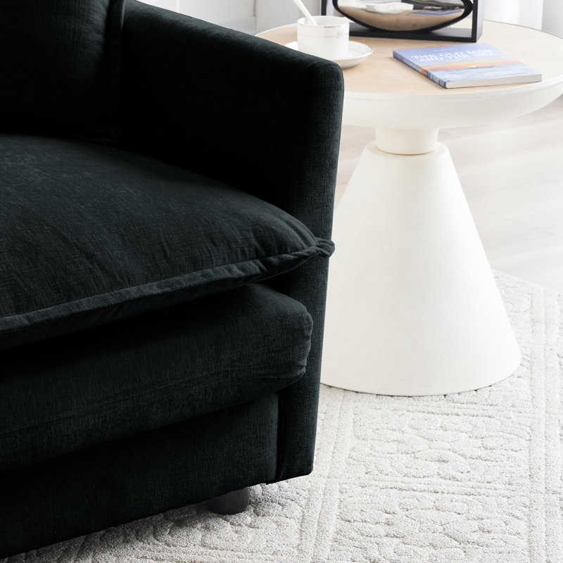 Canapé modulaire respirant et rembourré en bois massif chenille noir, Noir