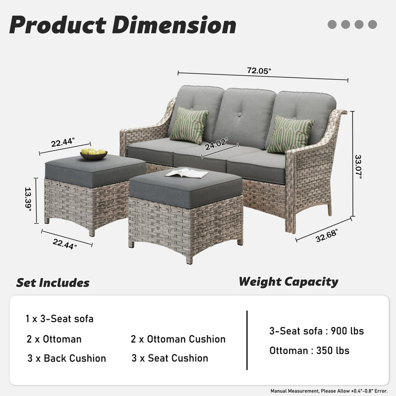 Shannyn 72.05'' Wide Straight Wicker Patio Sofa with Cushions, Gray