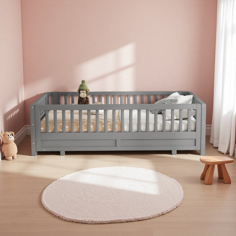 Lit plateforme avec garde-corps, peut être converti en lit plateforme double, Vert, Lit jumeau extra long