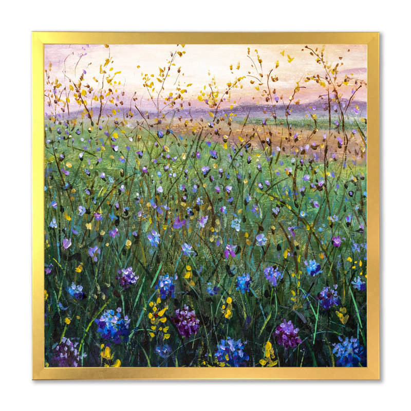Champ vibrant de fleurs sauvages - Peinture, L 36 po x H 36 po, Toile encadrée dorée