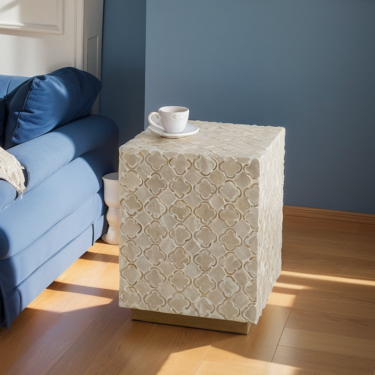 14x14x18" Square Capiz Stool, Cream