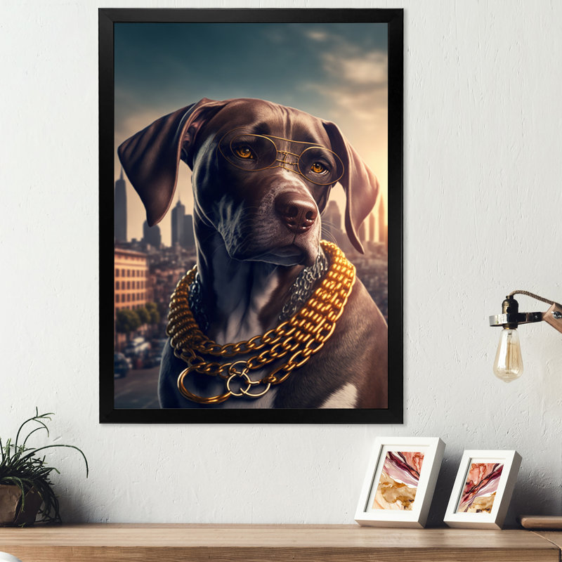 «German Shorthaired Pointer Gangster in NYC» - Photographie de cadre photo sur toile