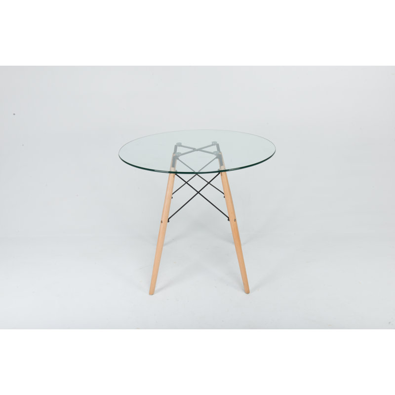 Malani Round Glass Top Solid Wood Base Dining Table