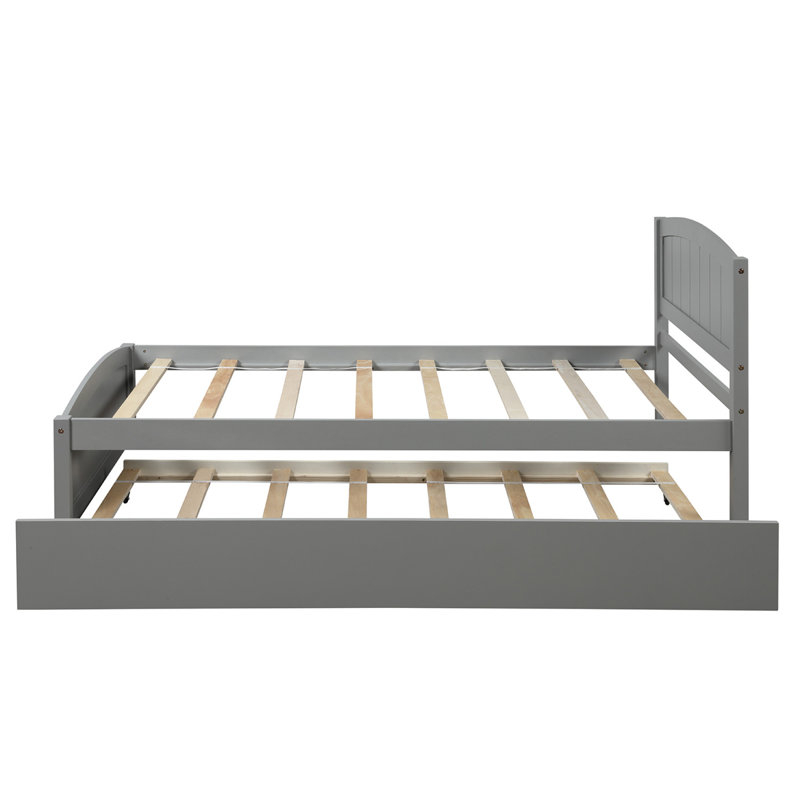 Lit plateforme gris avec lit gigogne extensible