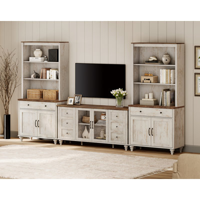 Scarlett Entertainment Center With Bookshelves For Tvs Up To, Farmhouse Wall Unit TV Stand With Glass Doors & Drawer, Media Console Table For Living Room, Bedroom & Home Theater