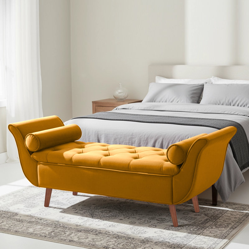 Velvet Upholstered Storage Bench, Brown