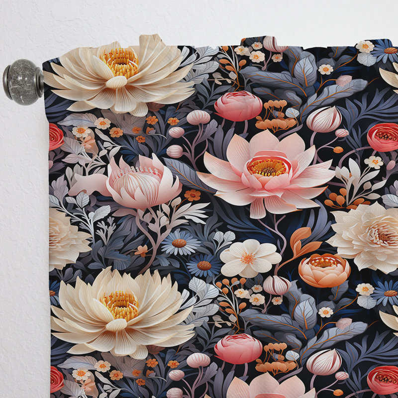 Beige Ethereal Elegance Floral Blooms II - Cottage Curtain - Velvet Room Darkening - 1 Panel, 52" W x 63" L