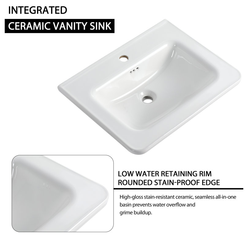 Meuble-lavabo mural avec lavabo en céramique blanche et porte à fermeture en douceur, 40"