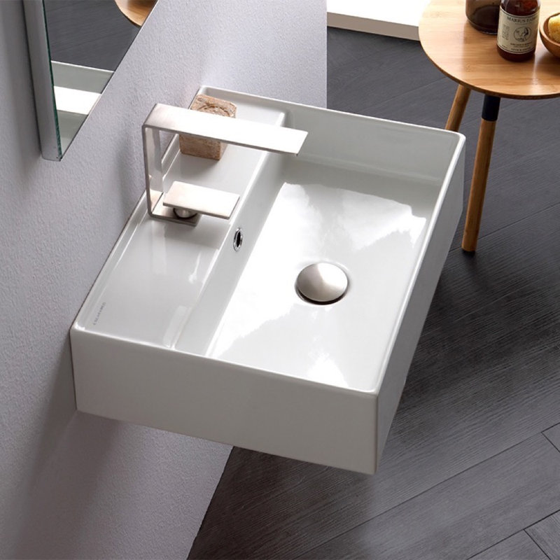 Scarabeo By Nameeks 15.1'' White Ceramic Rectangular Bathroom Sink with Overflow, Three Hole