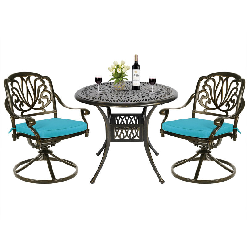 Ensemble bistro rond avec coussins 35,4 po, Bronze foncé, Bleu océan