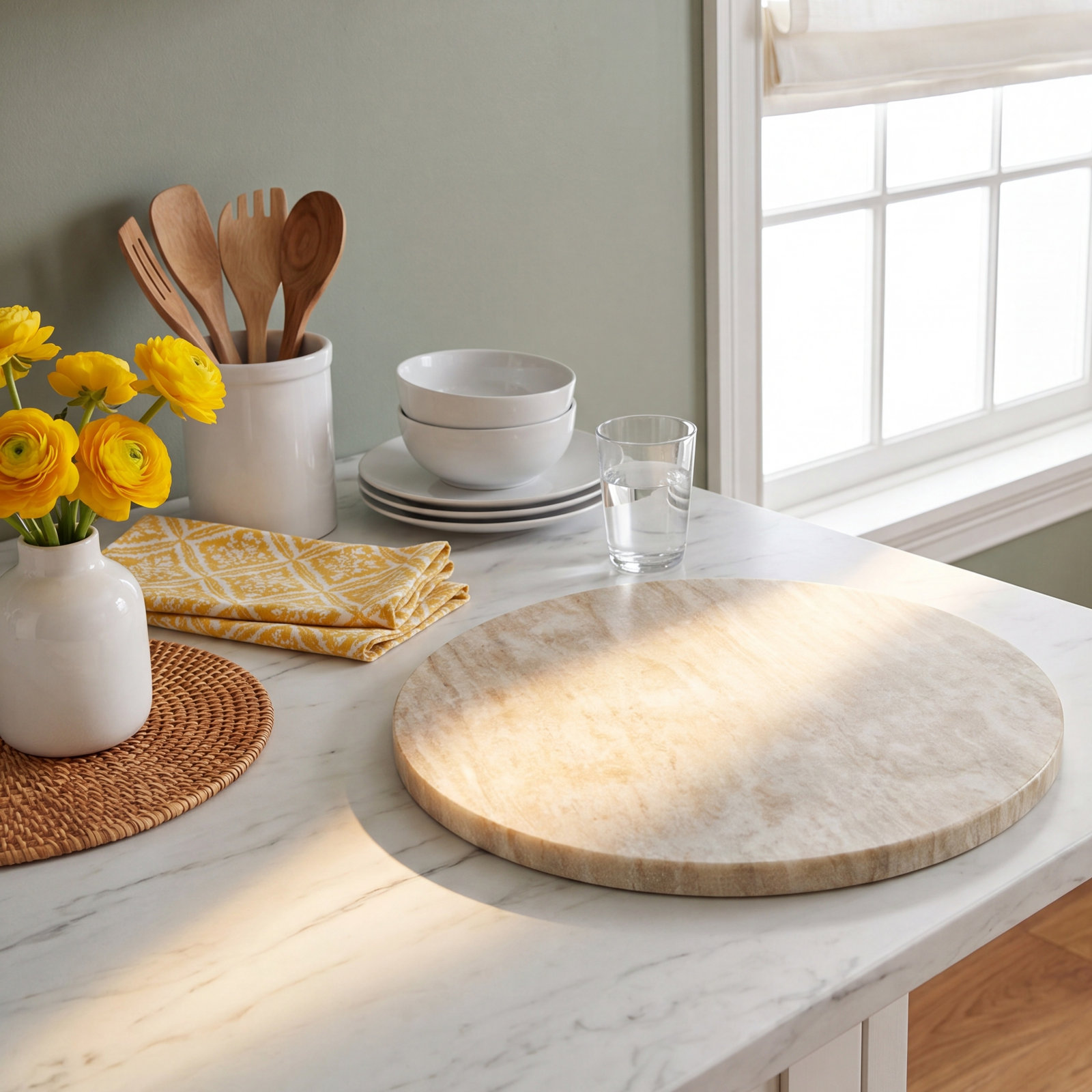 Keane Round Marble Cheese Board, 0.5" H x 11" W x 11" D, Beige