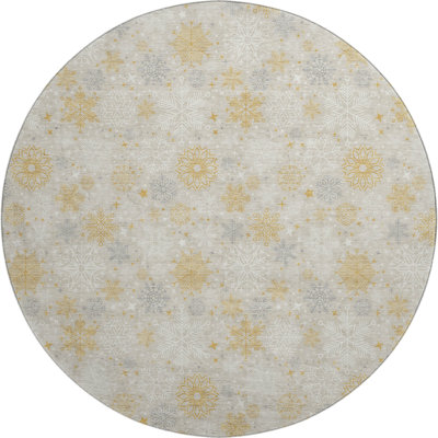 Premium Machine Washable Ingrassellino AMF1823 Stars and Snowflakes Holiday Rug