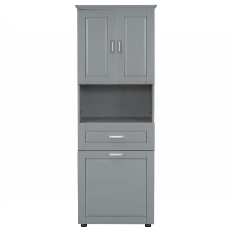 Tall Bathroom Cabinet With Laundry Basket, Gray