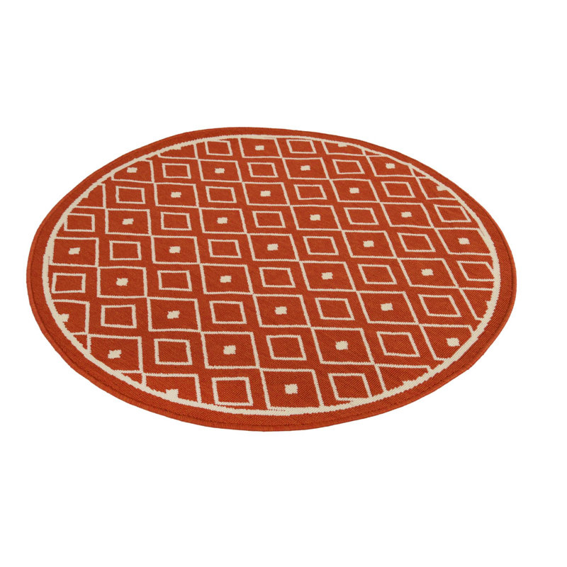 Contemporary Preen Area Rug Red Ivory Colour, Round 4'1"