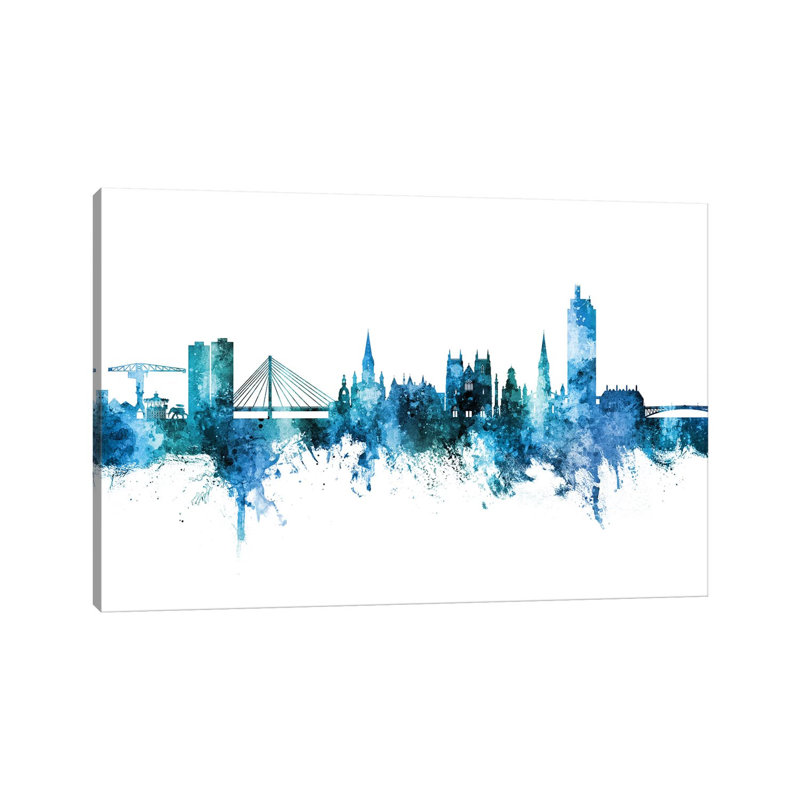 Nantes France Skyline Blue Teal by Michael Tompsett - 1 Piece Wrapped Canvas Painting, 20.32 cm H x 30.48 cm W