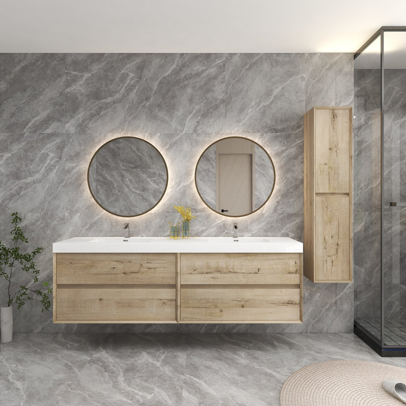 Ensemble de meuble-lavabo double 83 po, Chêne blanc