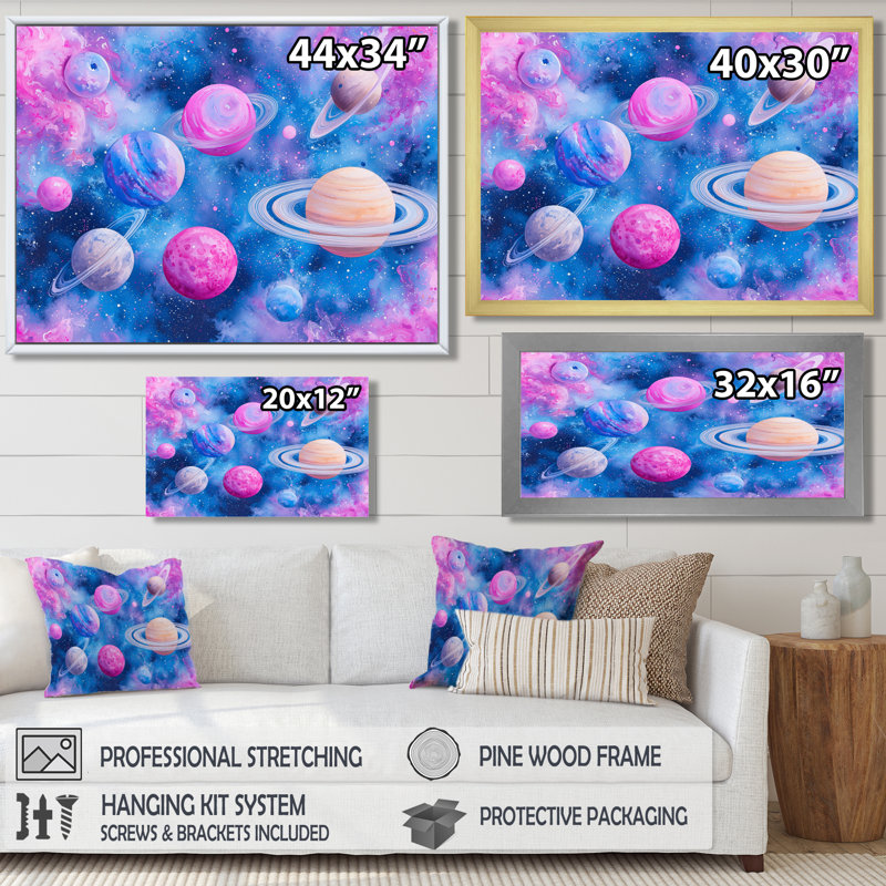 Rêve éthéré des planètes - décoration murale espace, H 24 po x l 32 po, Reproduction encadrée d'une seule photo sans pass