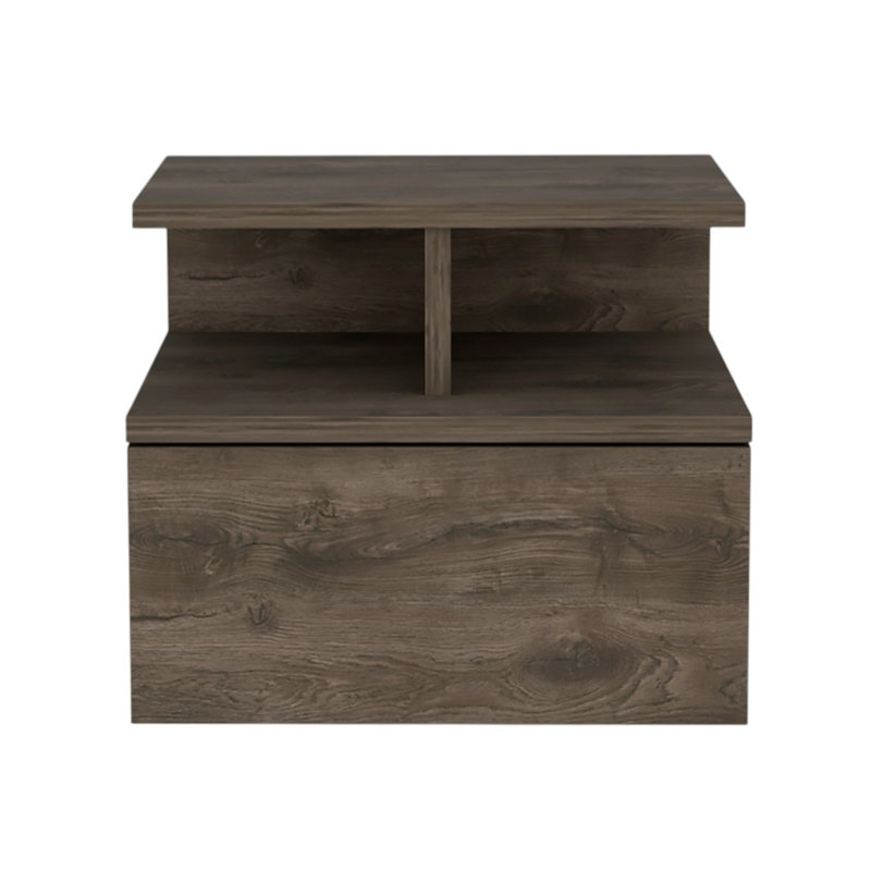 12" Brown Wood One Drawer Nightstand, Light Brown