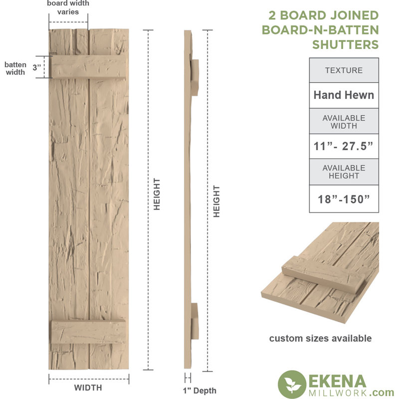 Volets rustiques à deux planches en simili-bois (par paire), H 32 po x l 11 po x P 1 po, 11"