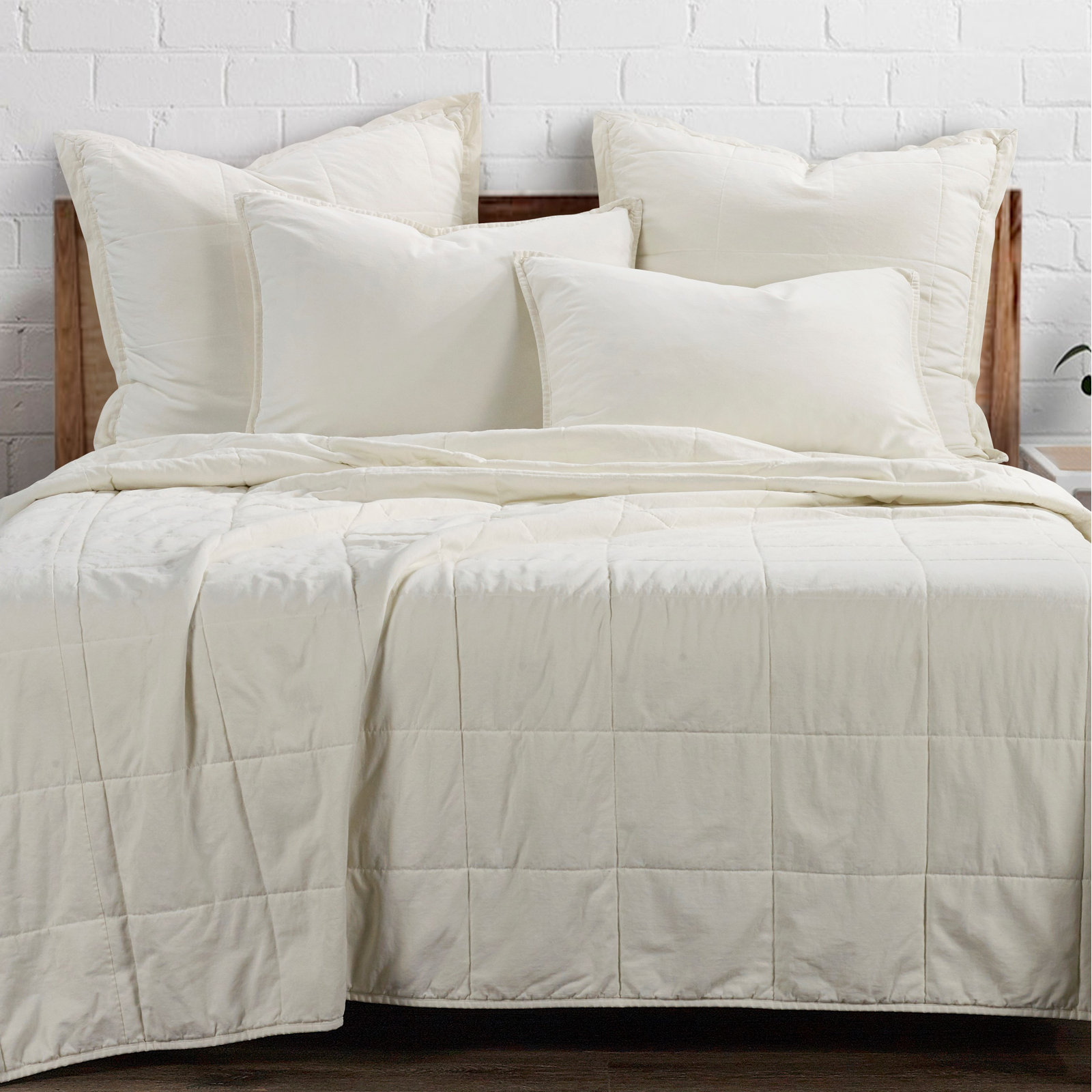 Cotton Canvas Stonewashed Coverlet Set, Natural, Queen Coverlet + 2 Standard Shams