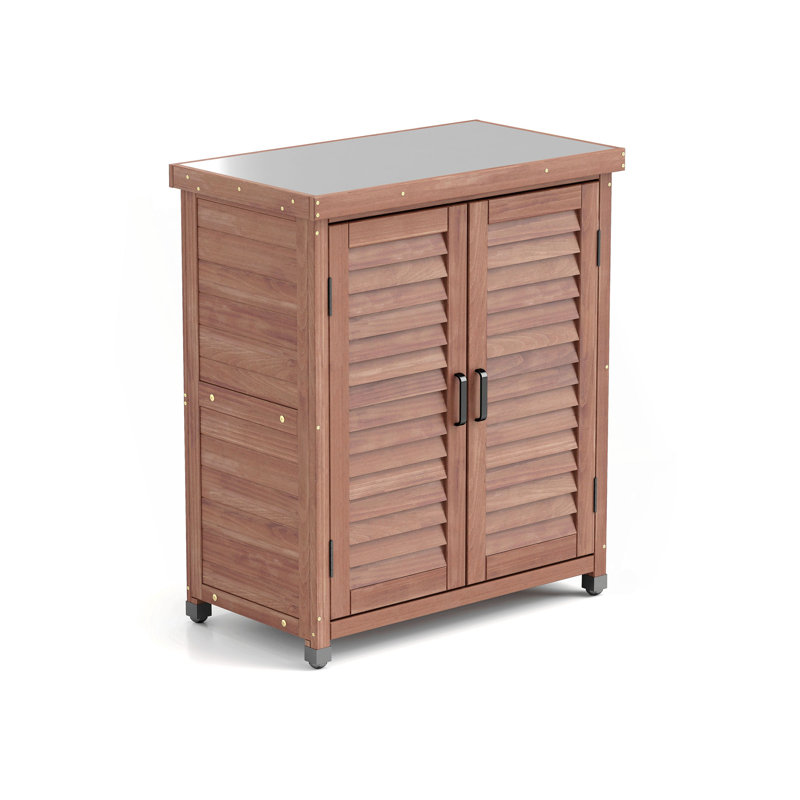 Potting Bench With Storage Cabinet And Metal Table Top For Outdoor Storage Patio, Garden Furniture Wood Workstation Coffee 31X17x36''