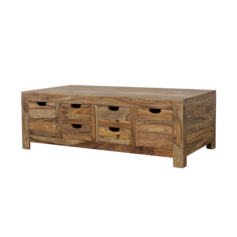 Table basse à 6 tiroirs Natural Finish, classique et polyvalente, forme de grain riche, espace de rangement généreux