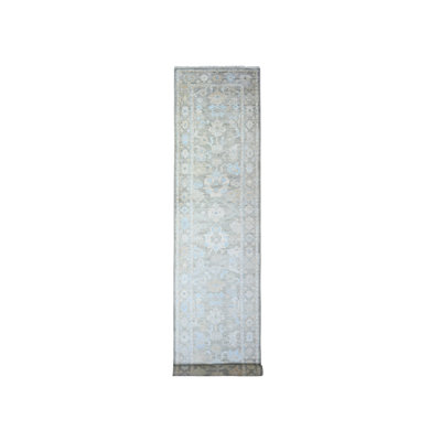 3'x15'9" Olive Gray Hand Knotted Afghan Angora Oushak Wool XL Runner Rug 3EE16972D740431085D1F1DA9BD2CF01