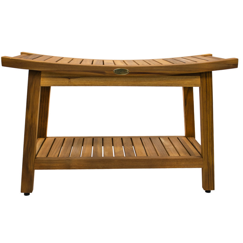 EcoDecors Harmony Gold Teak Bench for Shower 30 Inch, Waterproof Teak Wood Shower Bench - Bath Seat with Shelf, 300 lb Capacity, Slip Resistant Feet, Large Luxury for Home Spa Sauna Bathroom