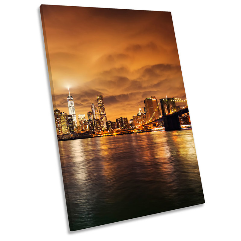 X0568 New York Skyline City Sunset - Wrapped Canvas Print, 18cm H x 12cm W