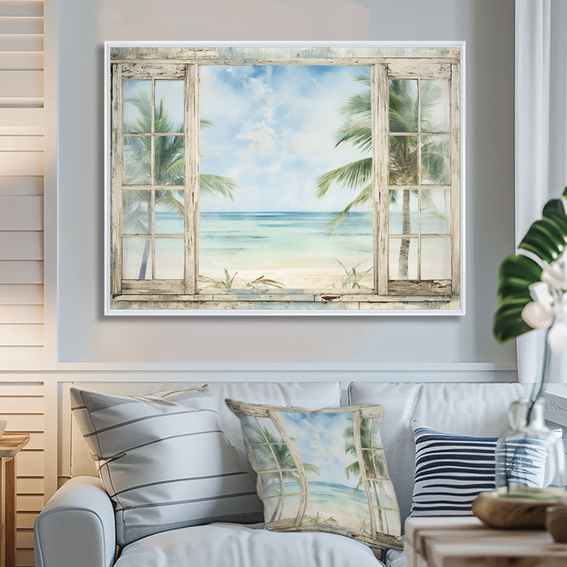 Décoration tropicale fenêtre tropicale horizon II - fenêtres côtières, Cadre flottant blanc, H 16 po x l 32 po x P 1 po