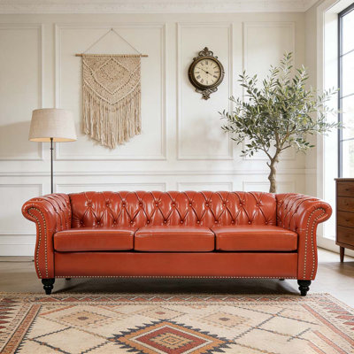84.65" Rolled Arm Chesterfield 3 Seater Sofa