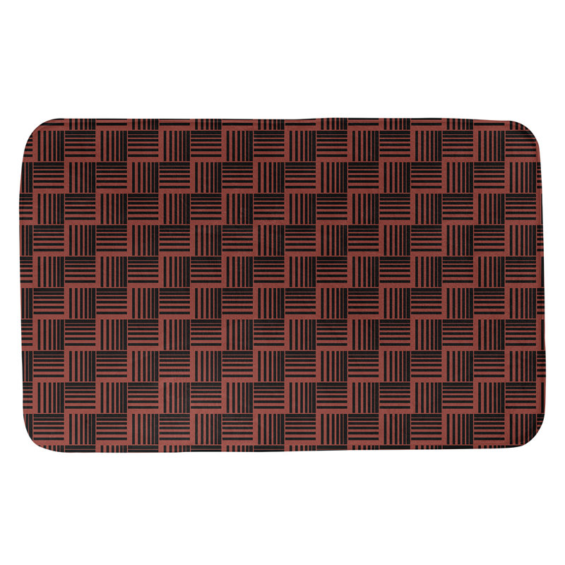 Tapis de bain géométrique antidérapant rectangulaire à rayures baskettressées, l 17 po x L 24 po, Rouge/noir