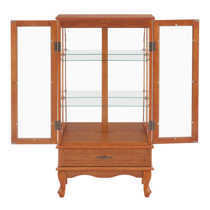 Elegant And Sophisticated Curio Cabinet With Adjustable Glass Shelves, Illuminated Display, And Ample Storage Space, Oak