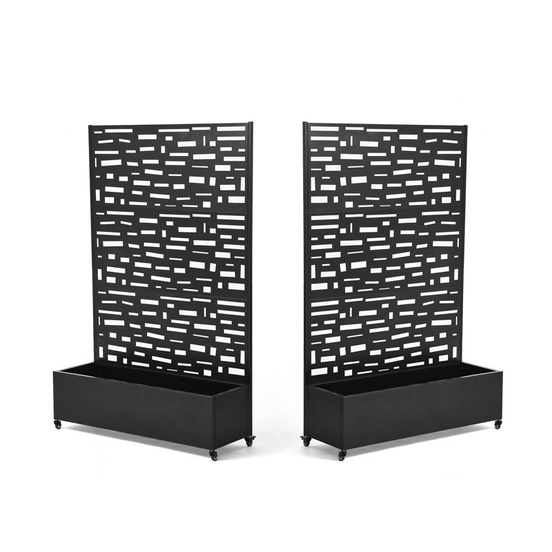 Boîte à fleurs en métal avec treillis et roues Brenna, H 70,8 po x l 47,2 po x P 15,7 po