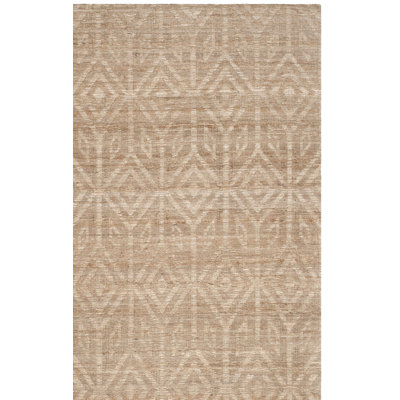 Tapis chameau en jute / coton tissé à la main à motif géométrique Mora