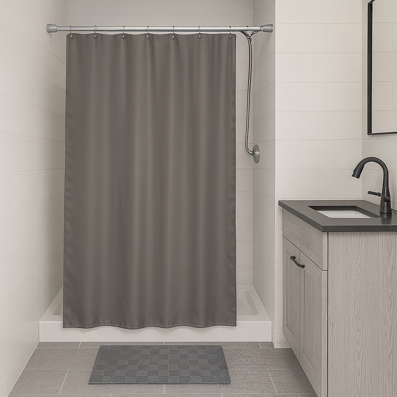 Solid Colors Stall Shower Curtain Half Size Polyester + 8 Hooks, Gray
